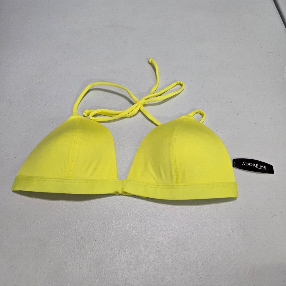 Adore Me Women Swimwear Small Yellow Triangle‎ Top Halter Wireless NWT